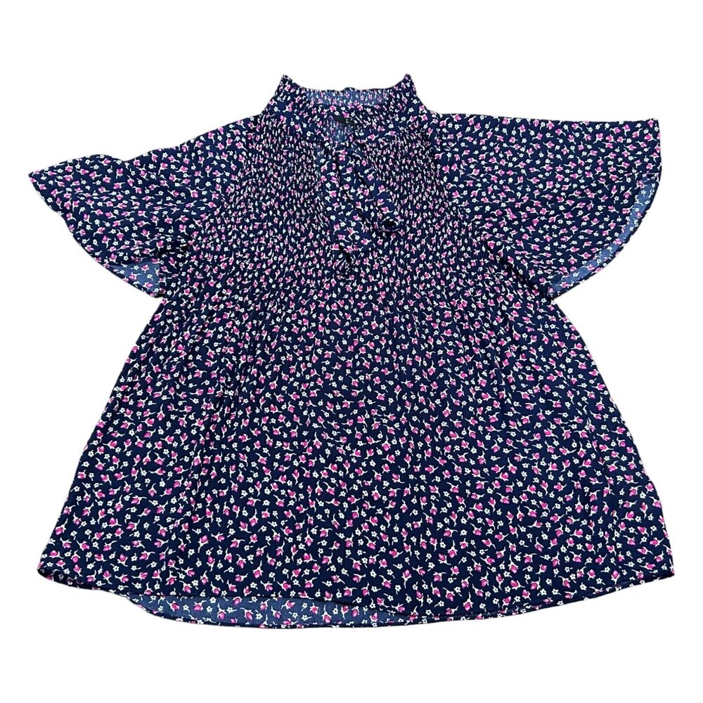 Lauren Ralph Lauren Blouse Top Women's Medium Multi Floral‎ Pleated Tie Neck